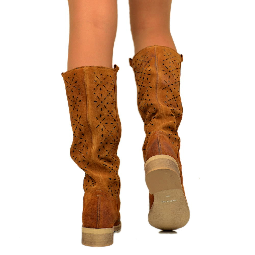 Camperos Damenstiefel aus perforiertem Leder aus Wildleder - 3