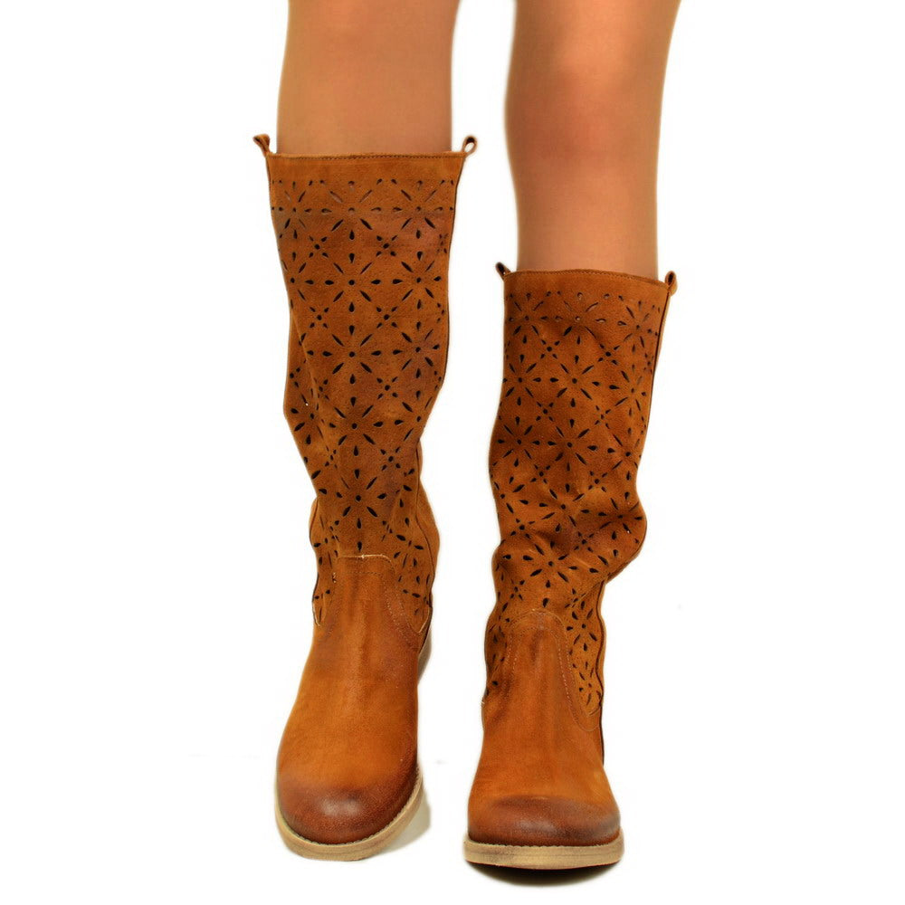 Camperos Damenstiefel aus perforiertem Leder aus Wildleder - 4