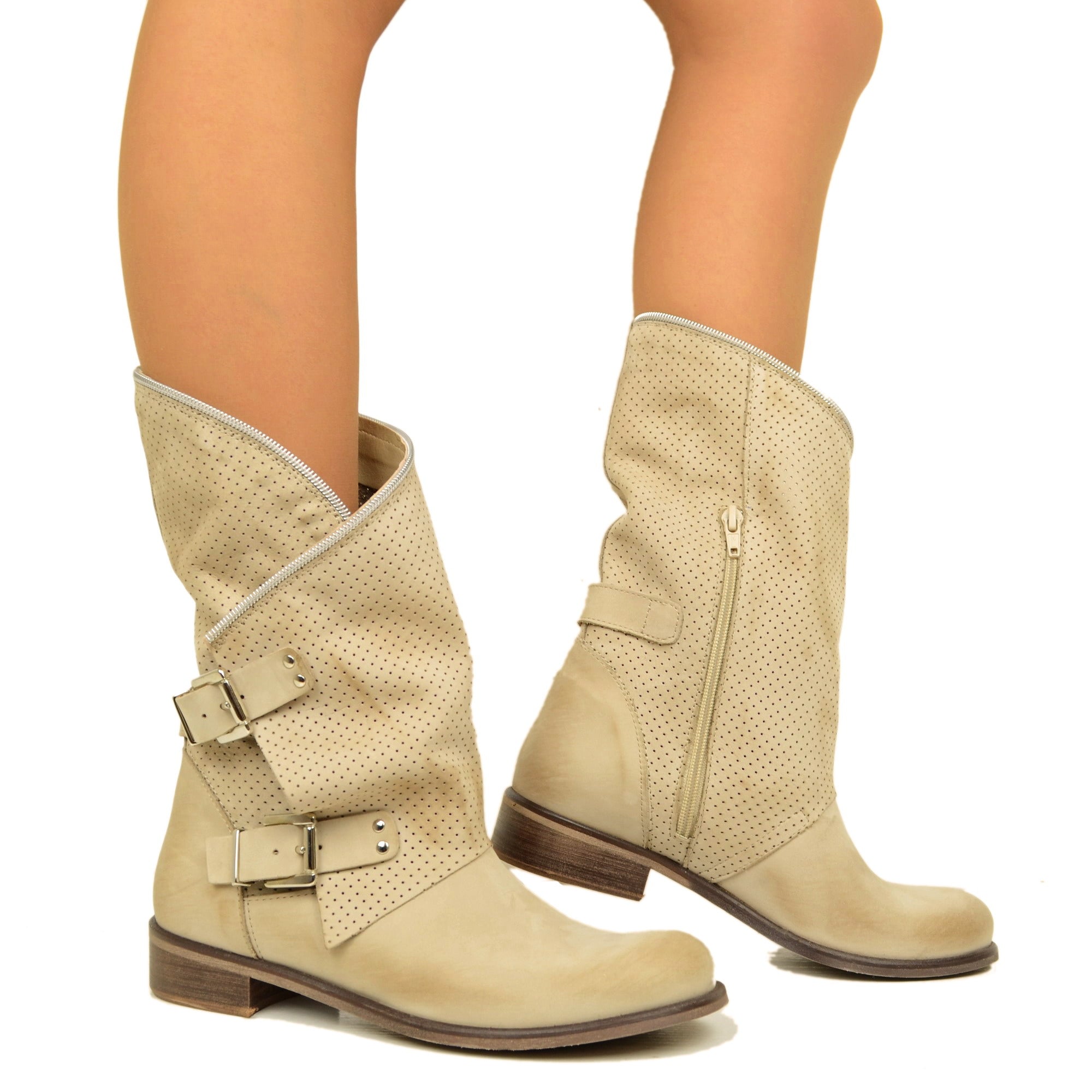 Beige biker boots best sale