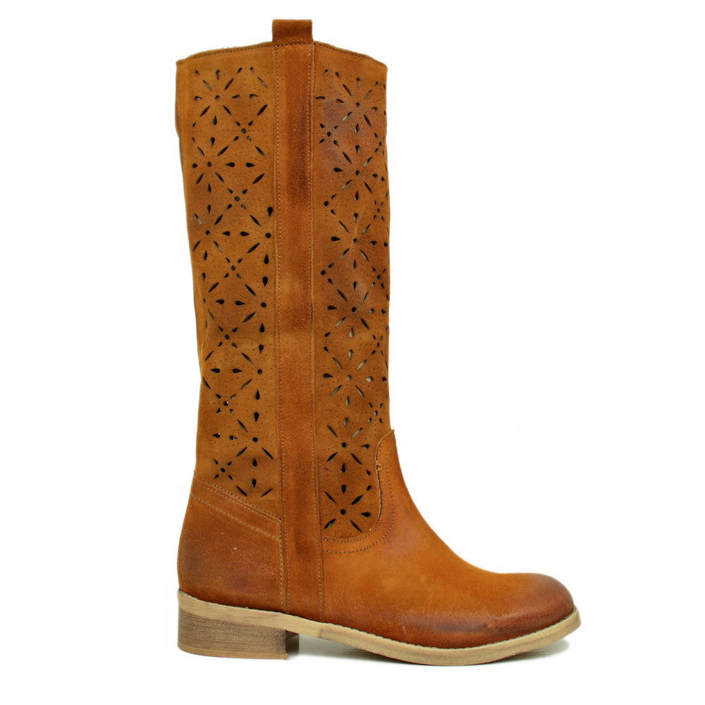 Camperos Damenstiefel aus perforiertem Leder aus Wildleder - 6