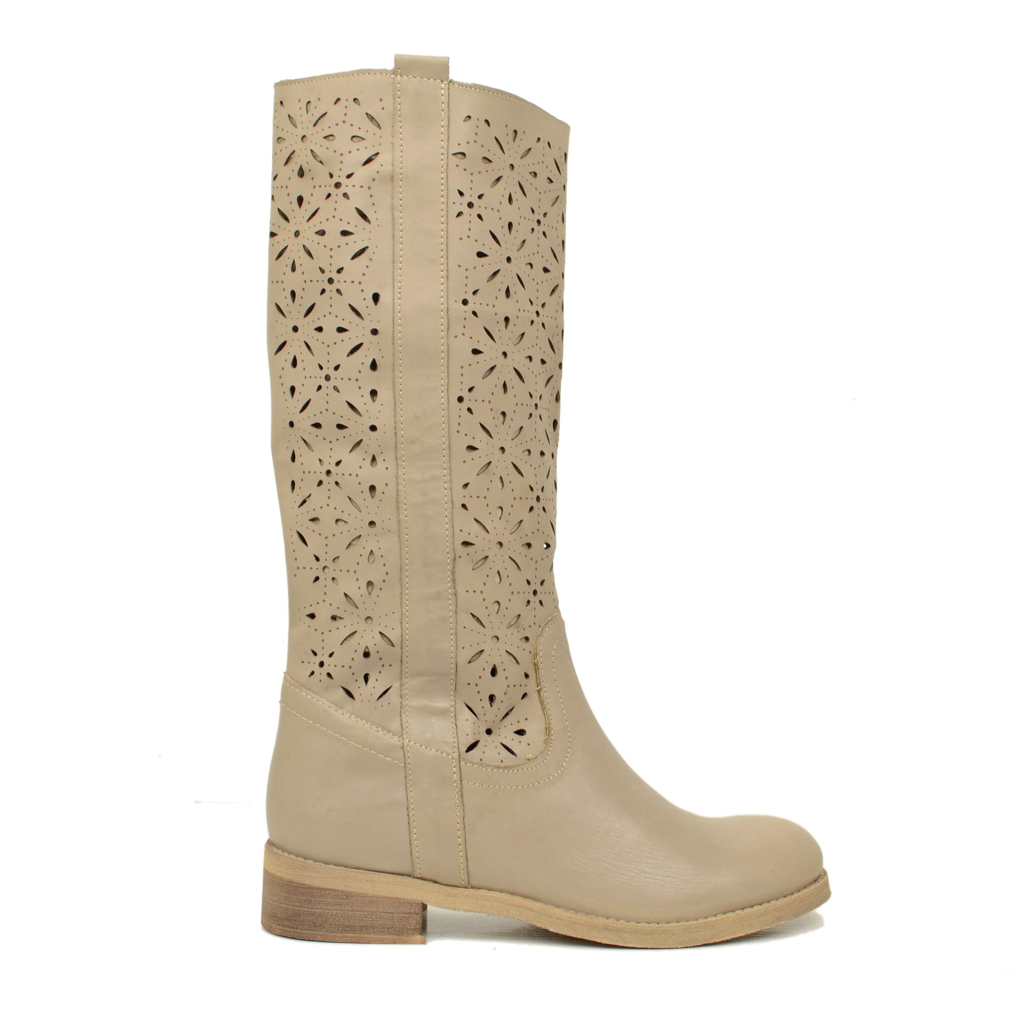 Stivali Donna Estivi Traforati in Pelle Taupe Made in Italy KikkiLine