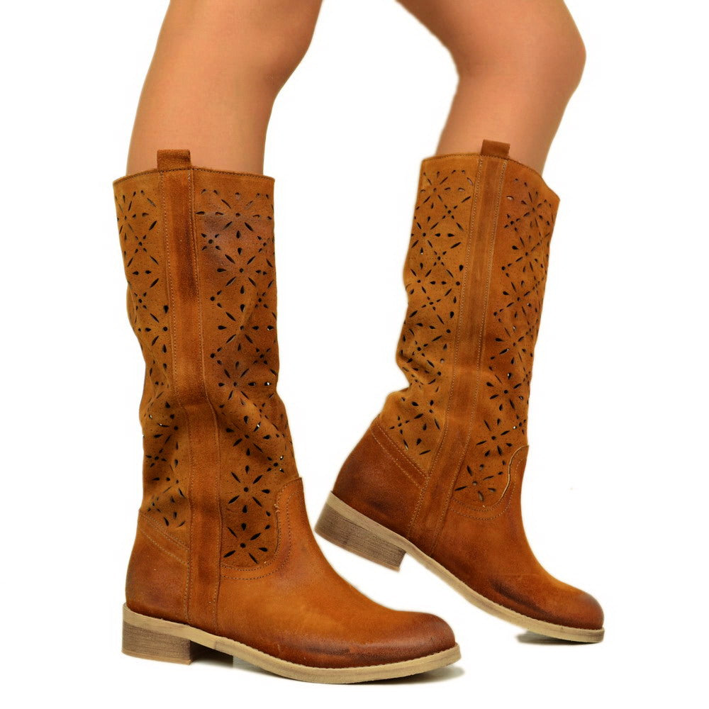 Camperos Damenstiefel aus perforiertem Leder aus Wildleder - 5