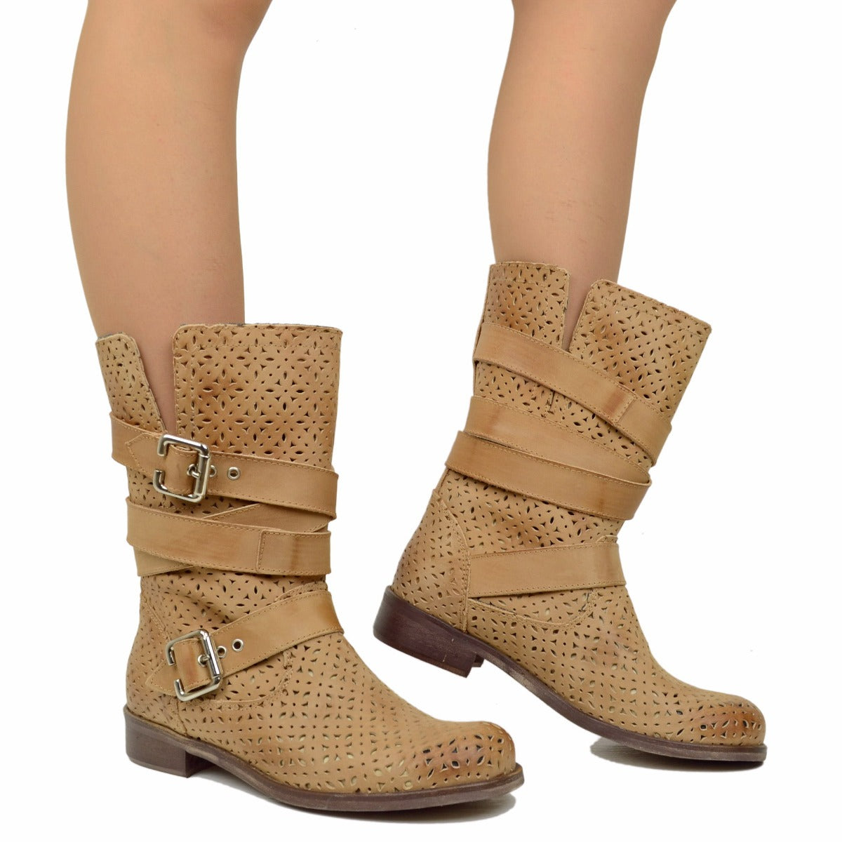 Ladies Boots Biker Boots Wildleder Women's Perforated Biker Boots