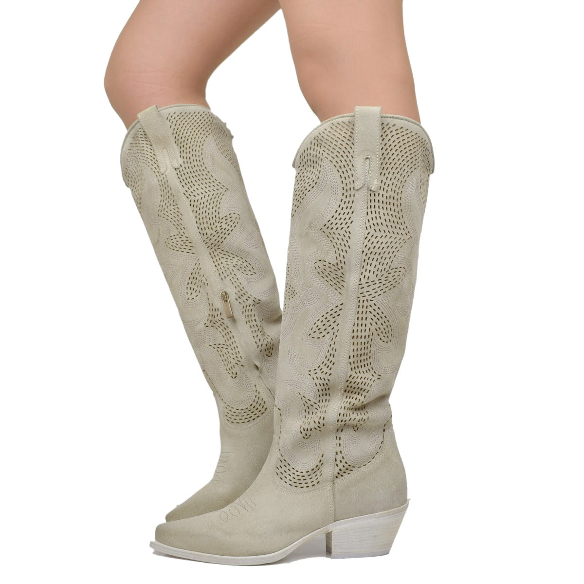 cream colored suede boots