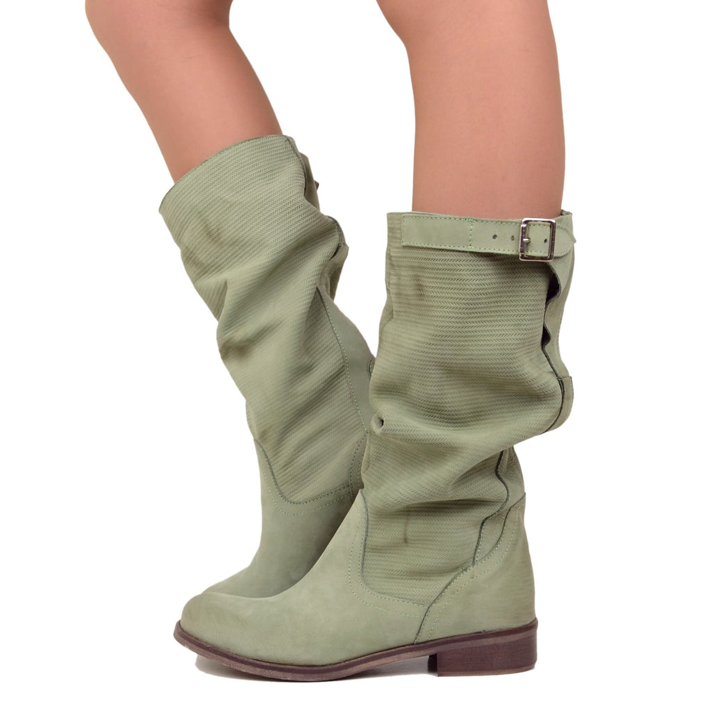 Soft Women's Boots Knurled Leg Vintage Mint Leather