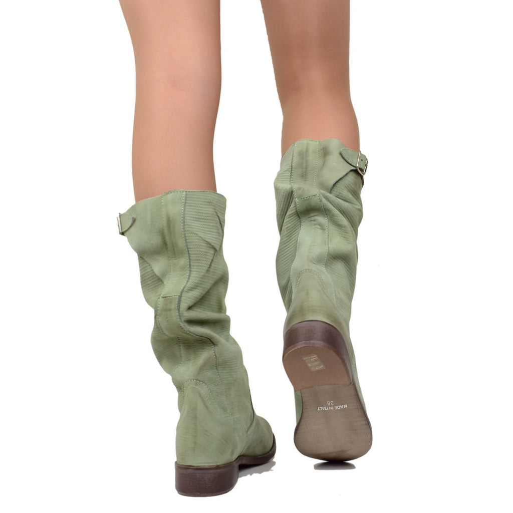 Soft Women's Boots Knurled Leg Vintage Mint Leather - 5