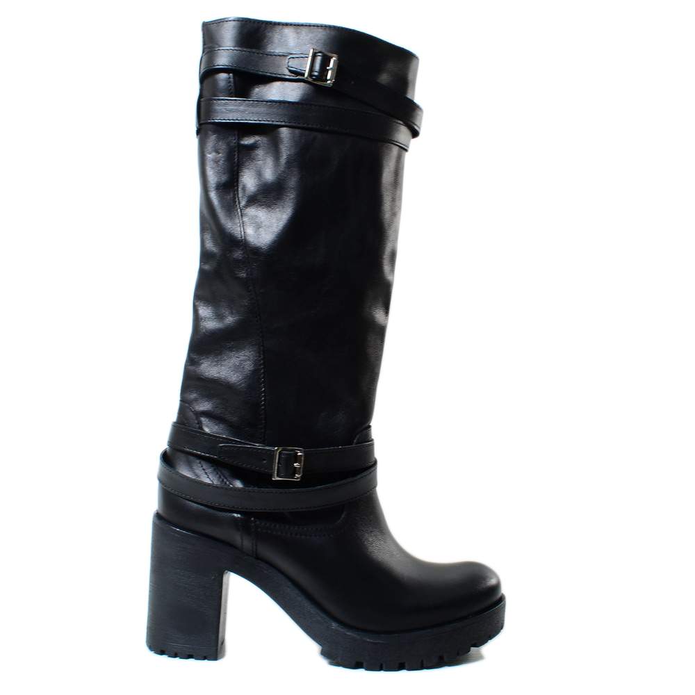 Schwarze Damen-Lederstiefel mit Fußkettchen, hergestellt in Italien - 3
