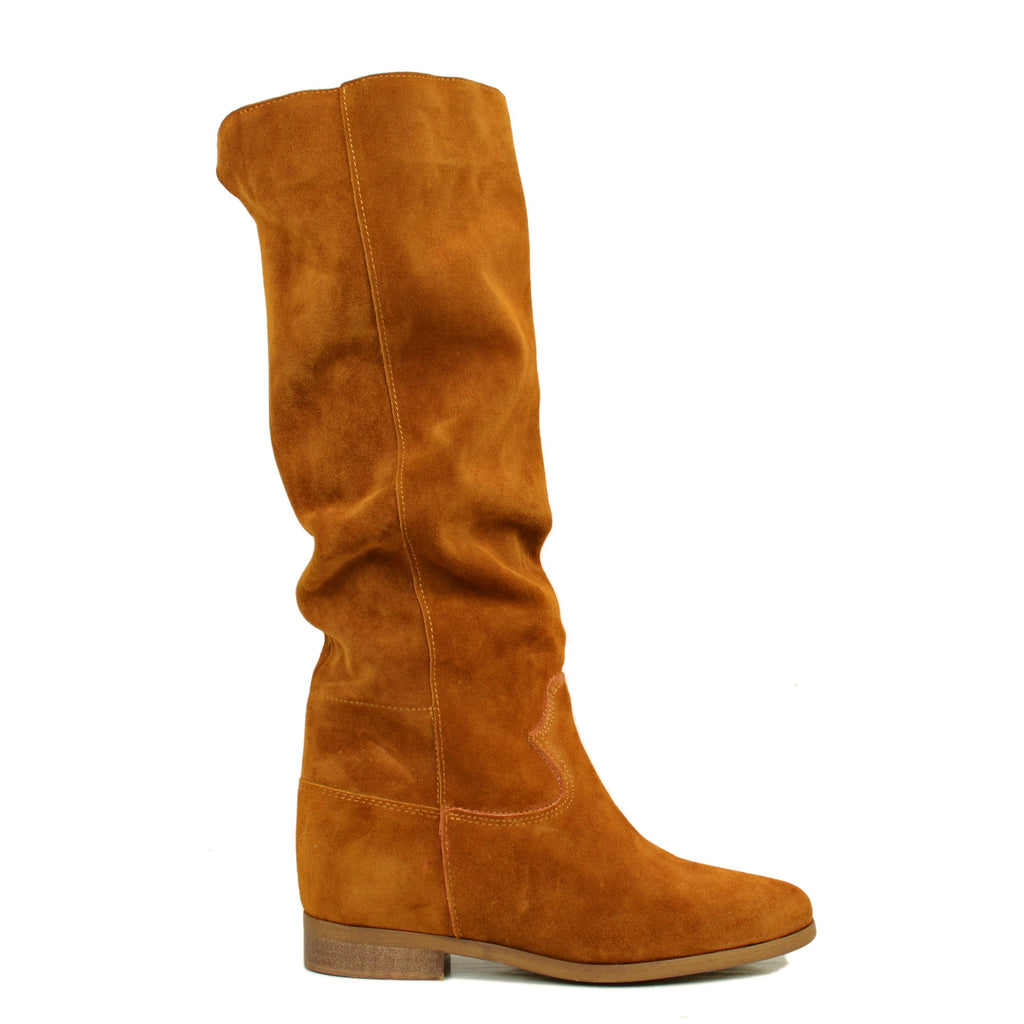 Women's Suede Boots with Internal Wedge Made in Italy - 6