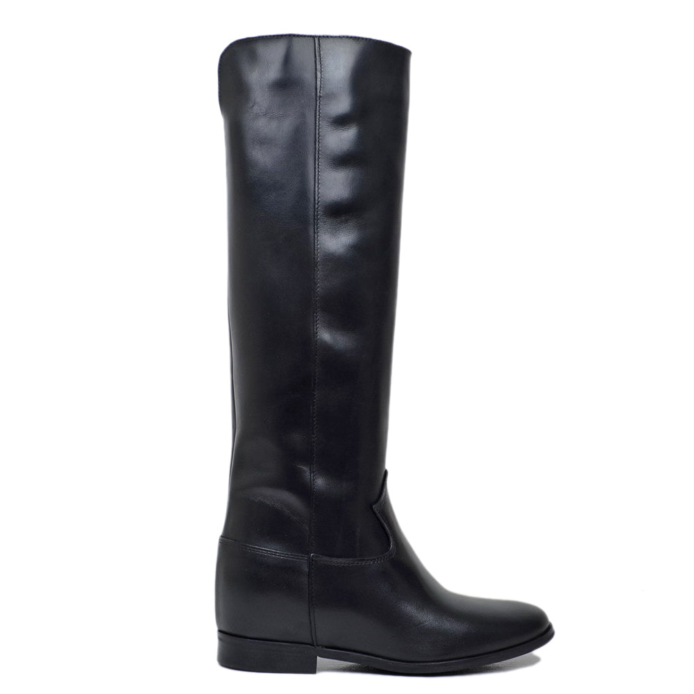Stivali Donna Neri in Pelle con Zeppa Interna Made in Italy - 2