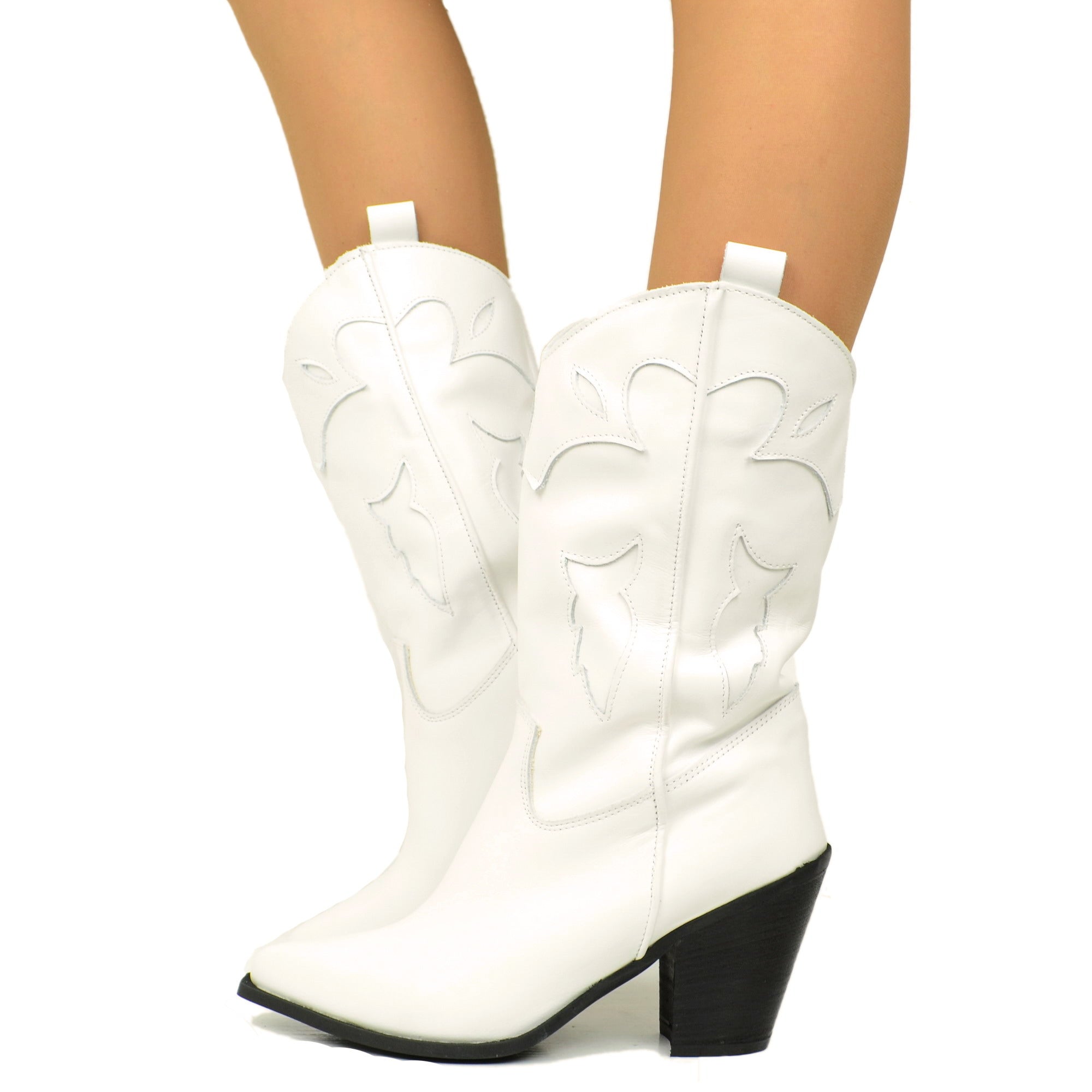 Stivali Camperos Bianchi Texani Alti Bianchi E Neri Stivali Donna