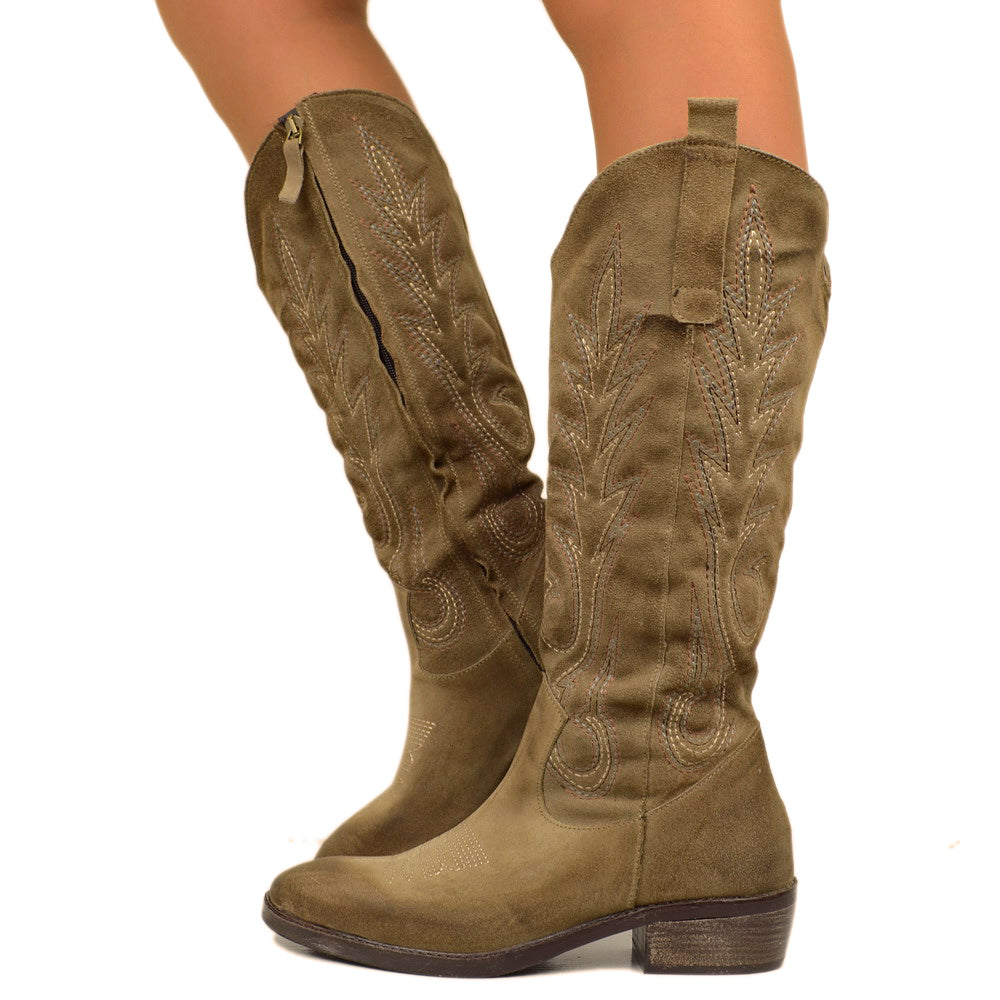 Women's Taupe Suede Texan Boots Made in Italy