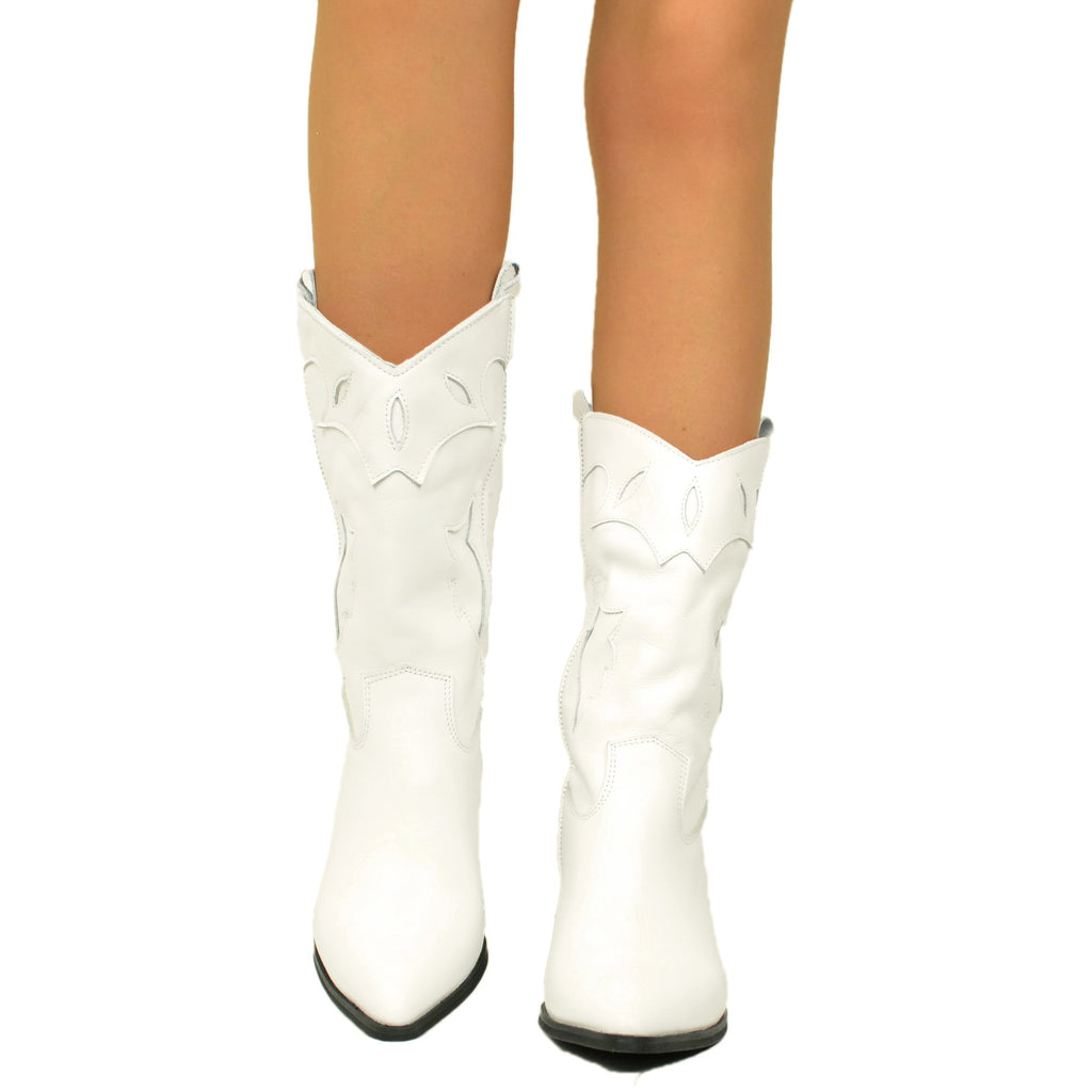 Weiße Texan-Lederstiefel, hergestellt in Italien - 4