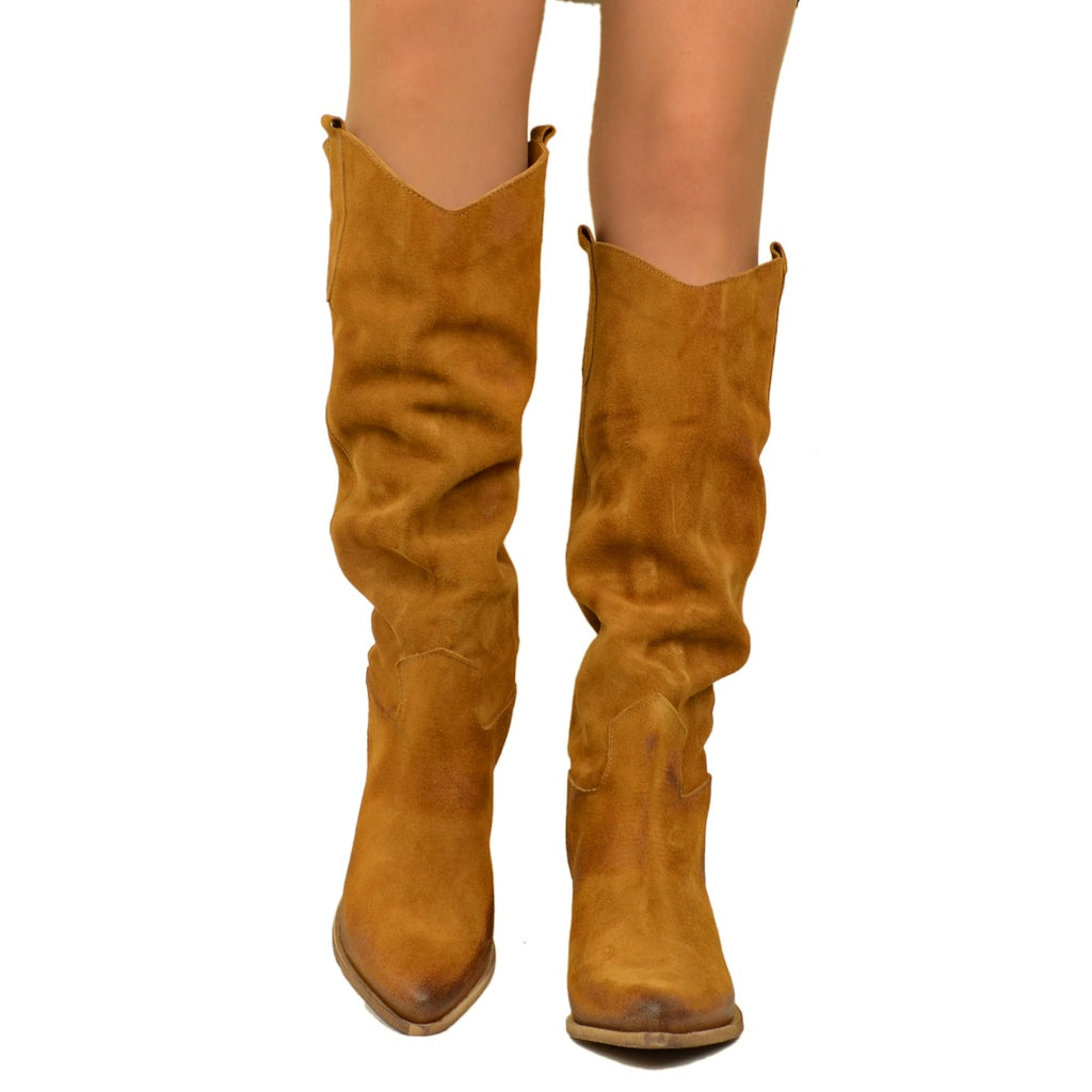 Texanische Damenstiefel aus Leder und Wildleder, hergestellt in Italien - 3