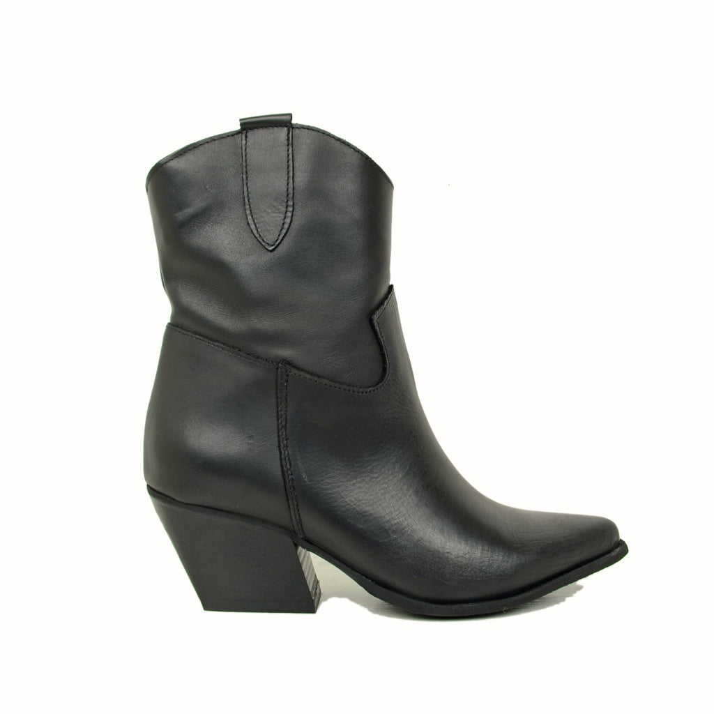 Black Leather Texan Ankle Boots Made in Italy - 4