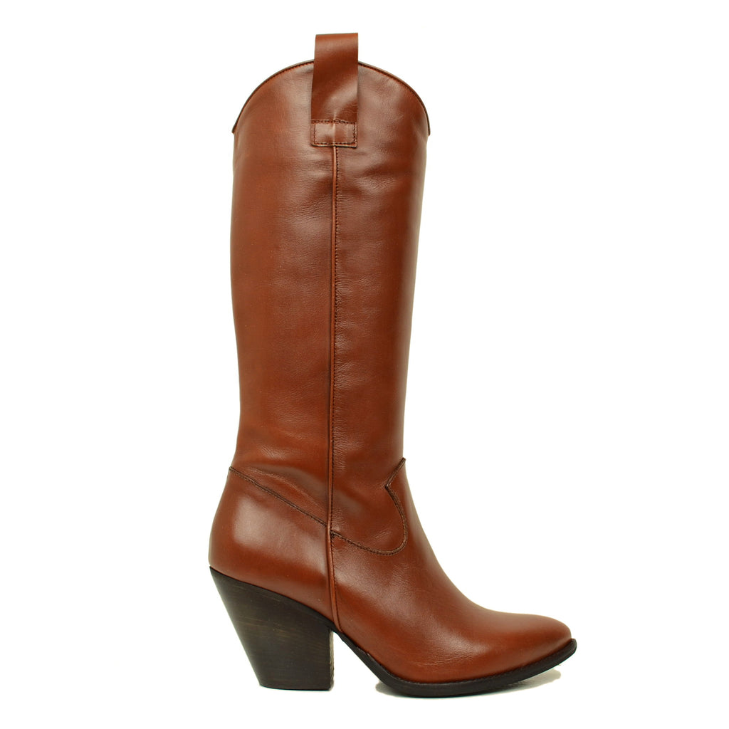 Women's High Leather Texan Boots with Zip Made in Italy - 2