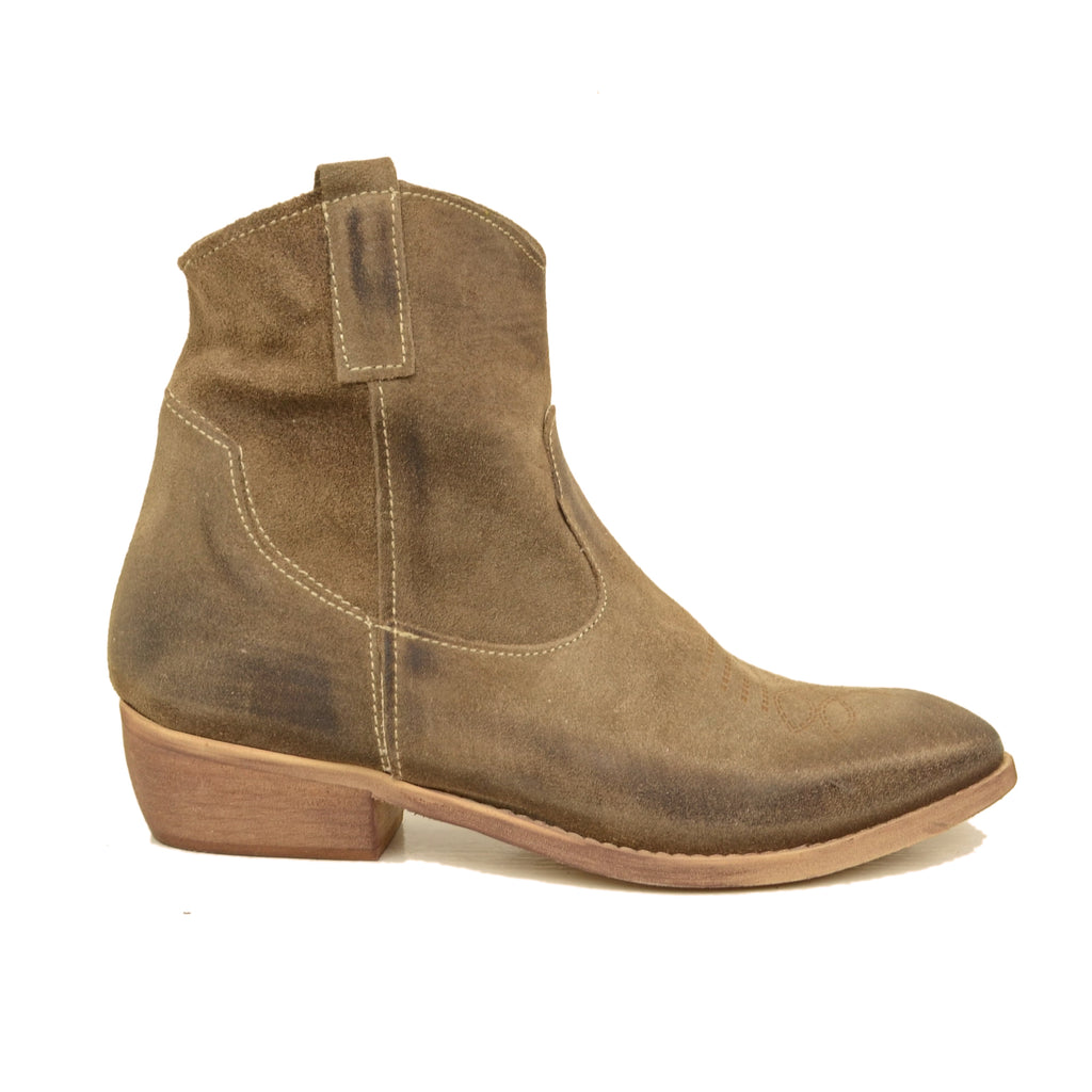 Women's Ankle Boots in Taupe Suede Leather Made in Italy - 2
