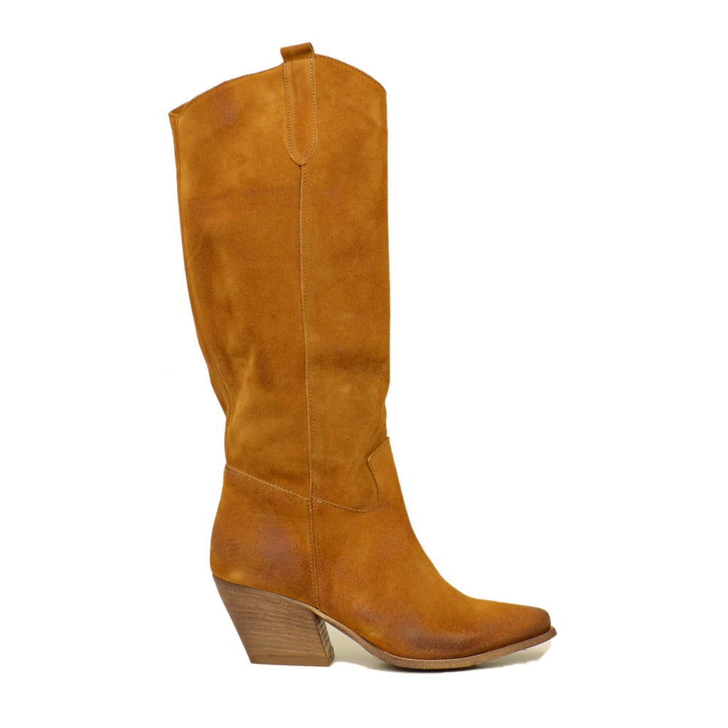 Texanische Damenstiefel aus Leder und Wildleder, hergestellt in Italien - 2