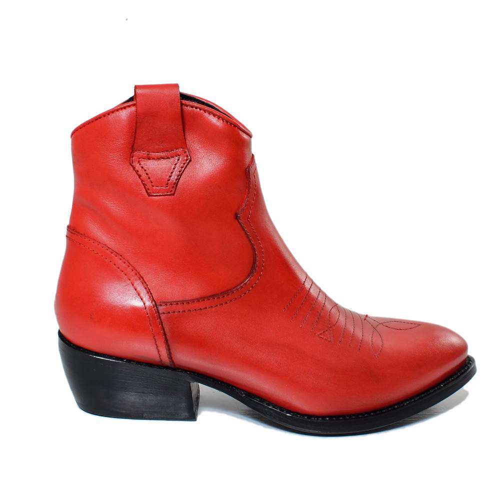 Women's Cowboy Boots in Vintage Red Leather Made in Italy - 2