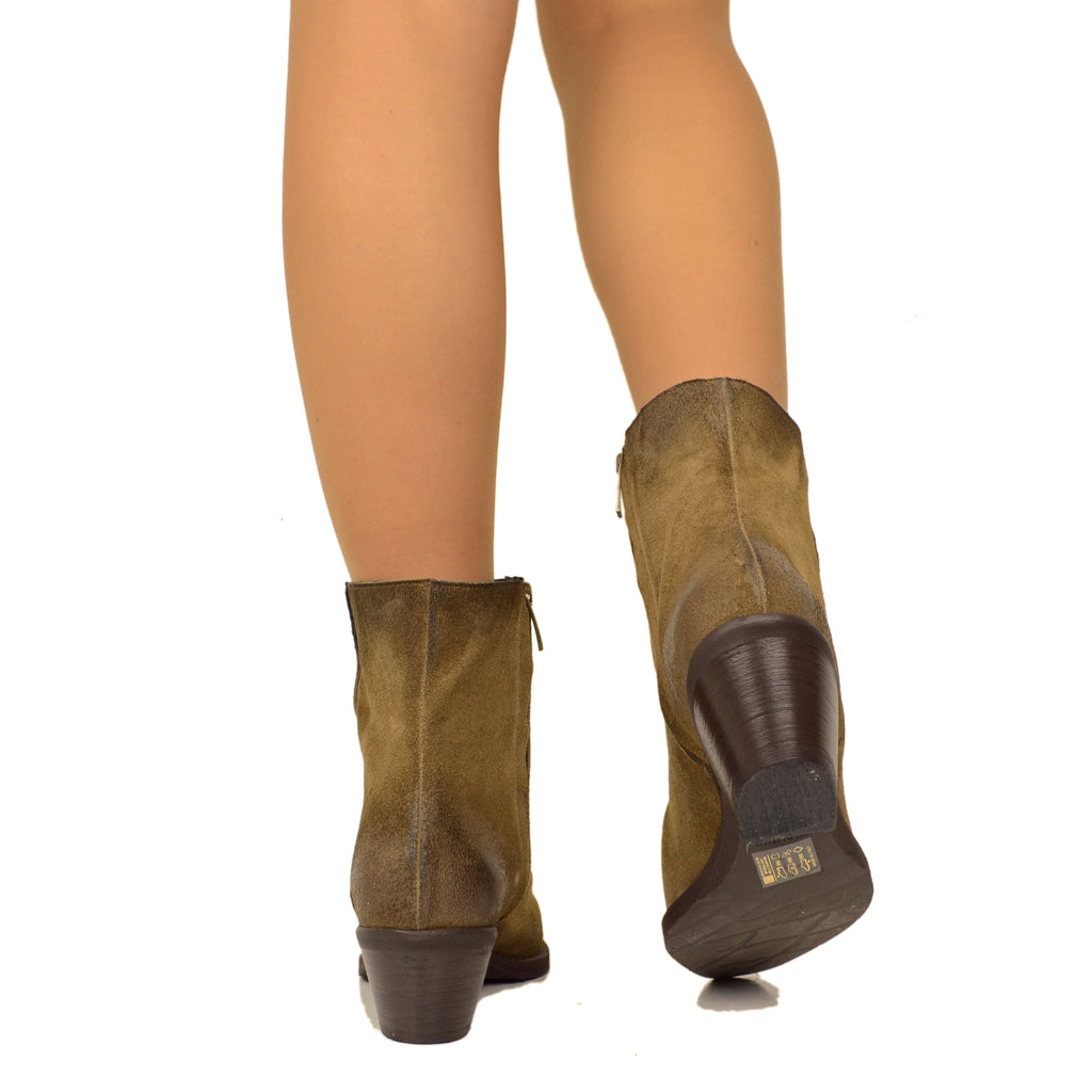 Women's Cowboy Boots in Taupe Suede Leather with Zip - 4