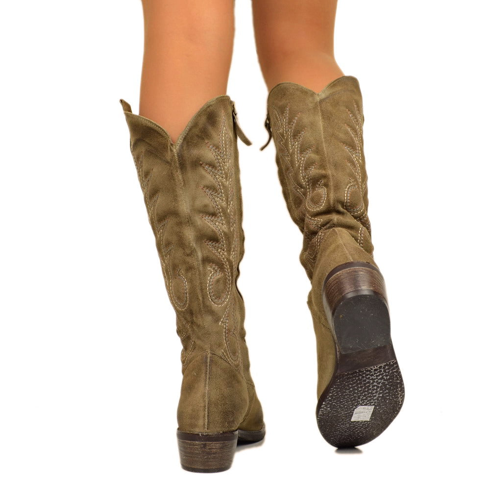 Women's Taupe Suede Texan Boots Made in Italy - 5