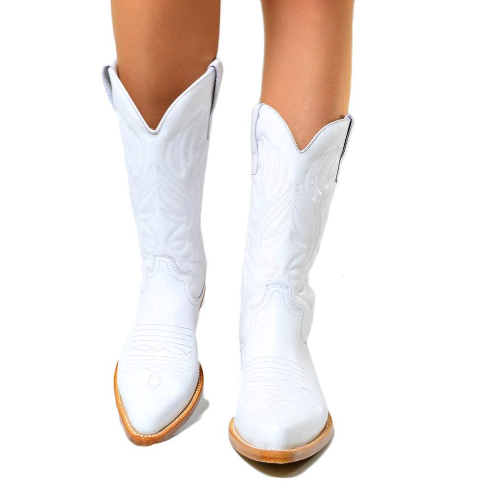 Stivali Texani Donna Bianchi in Pelle Made in Italy - 4