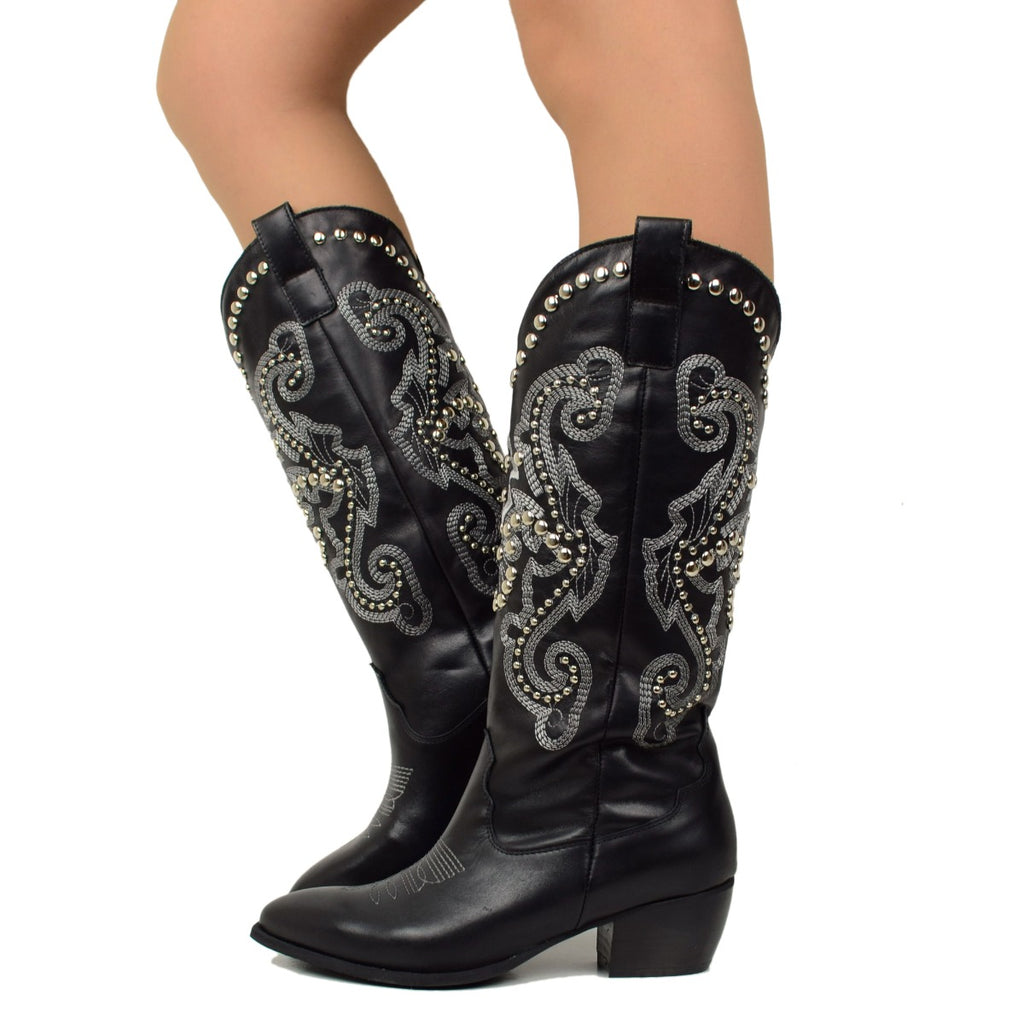 Texanische Sommerstiefel für Damen mit Nieten und Nähten, hergestellt in Italien
