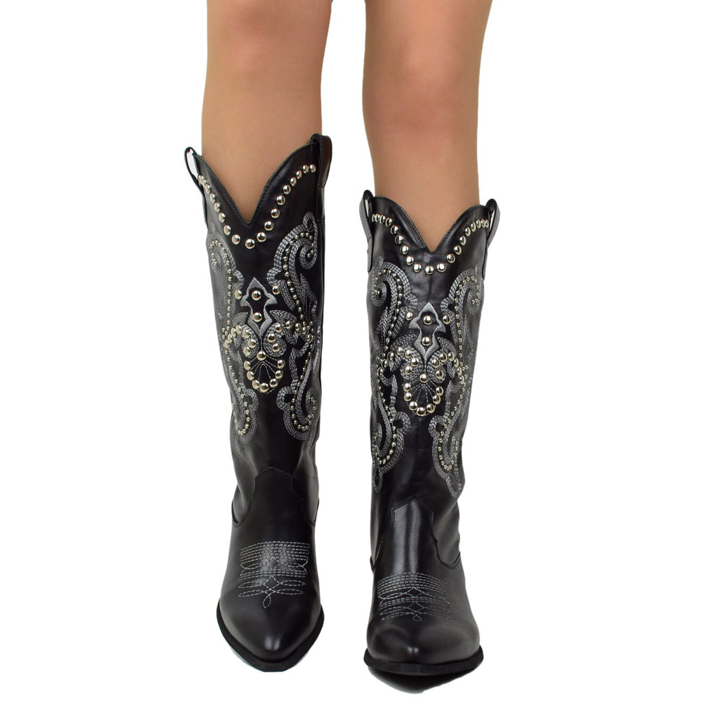 Texanische Sommerstiefel für Damen mit Nieten und Nähten, hergestellt in Italien - 3