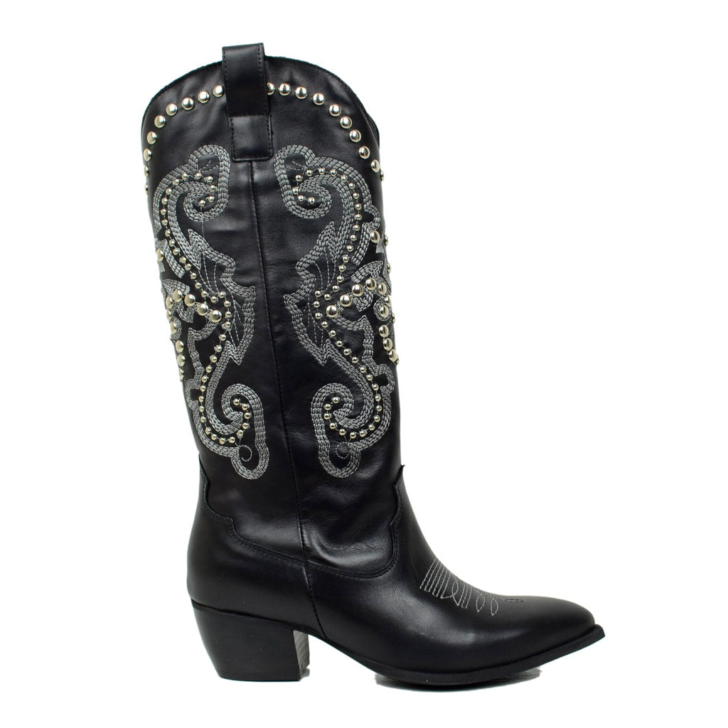 Texanische Sommerstiefel für Damen mit Nieten und Nähten, hergestellt in Italien - 2