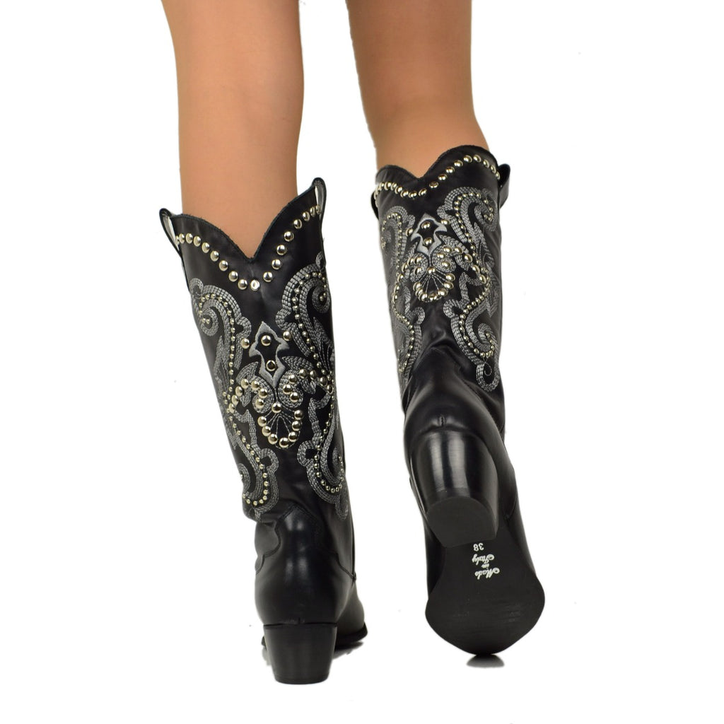 Texanische Sommerstiefel für Damen mit Nieten und Nähten, hergestellt in Italien - 4