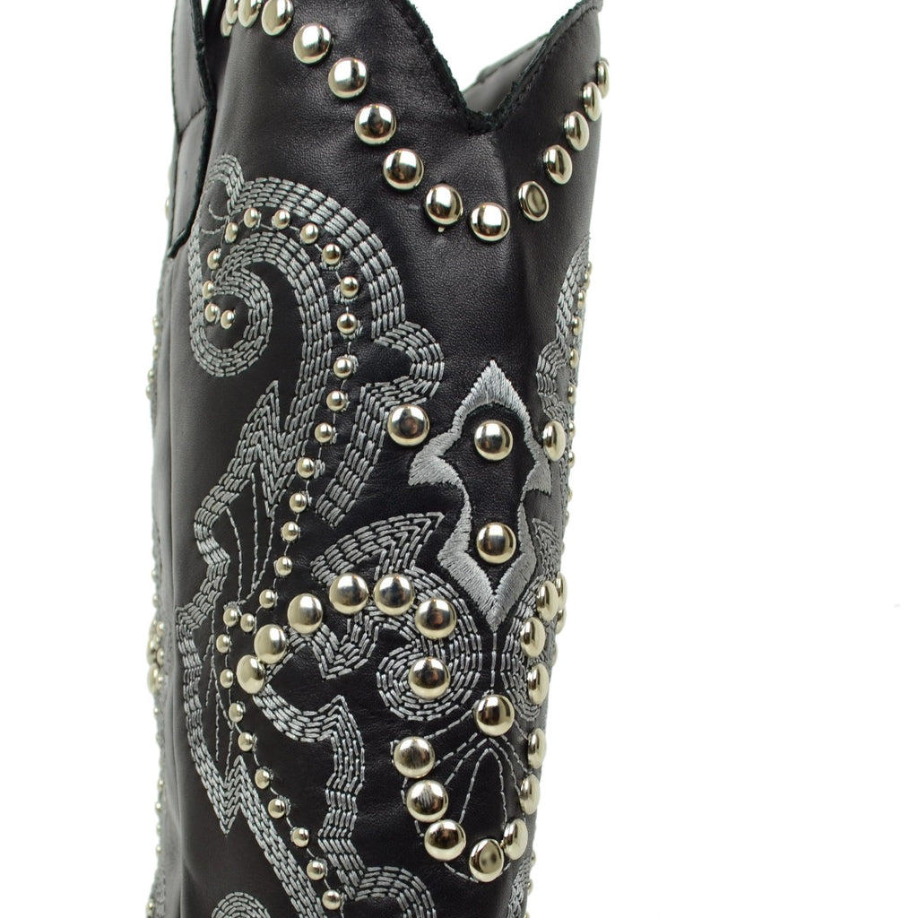 Texanische Sommerstiefel für Damen mit Nieten und Nähten, hergestellt in Italien - 5