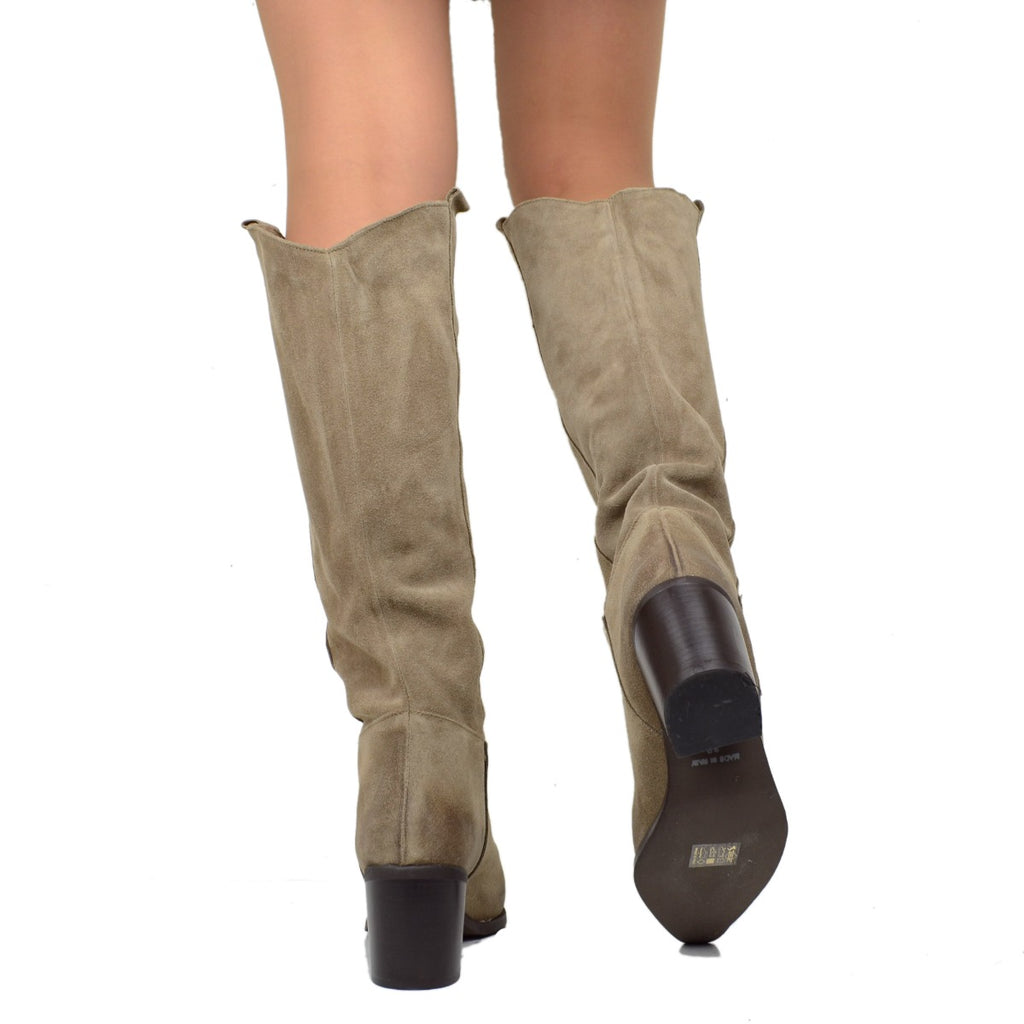 Texanische Stiefel aus Wildleder und breitem Absatz, hergestellt in Italien - 4