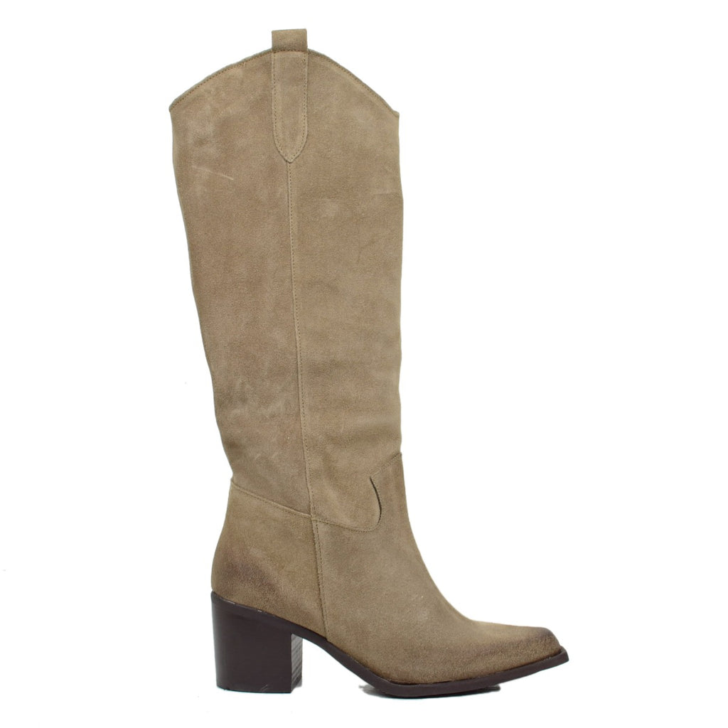 Texanische Stiefel aus Wildleder und breitem Absatz, hergestellt in Italien - 2