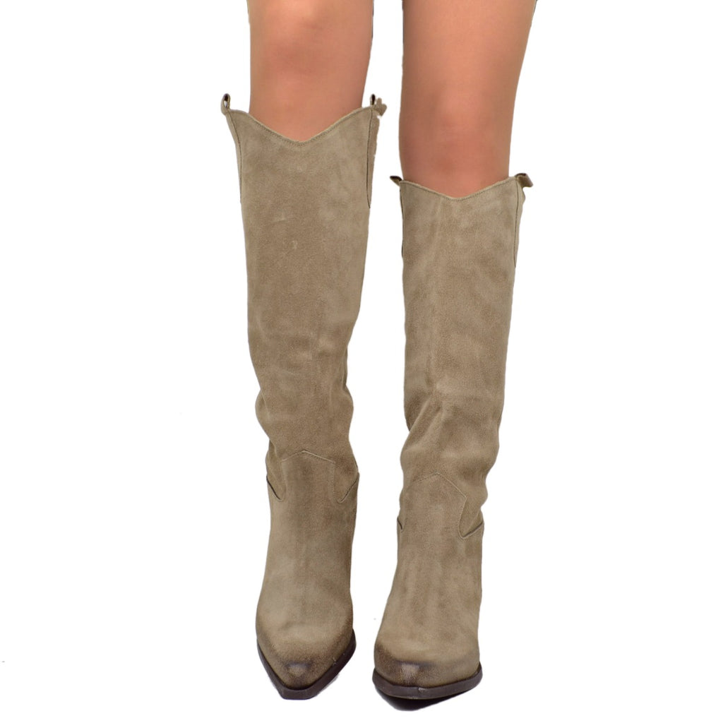 Texanische Stiefel aus Wildleder und breitem Absatz, hergestellt in Italien - 5