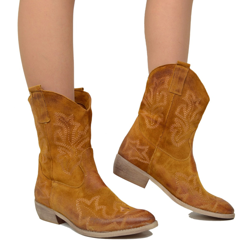 Women's Summer Texan Boots with Leather Stitching Made in Italy - 3