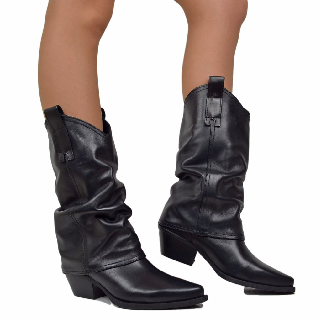 Women's Texan Boots with Black Leather Gaiter Made in Italy - 3