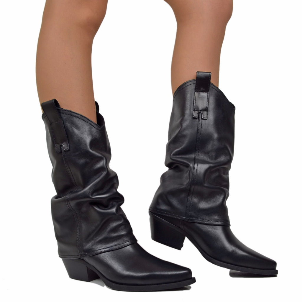 Texanische Damenstiefel mit schwarzer Ledergamasche, hergestellt in Italien - 3