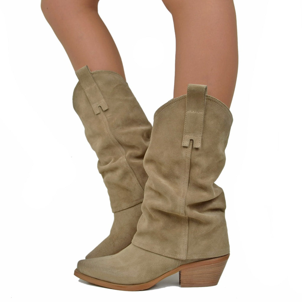 Women's Cowboy Boots with Tortora Suede Leather Gaiter