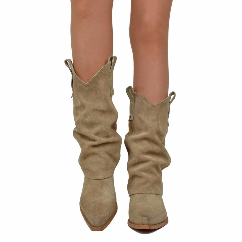 Women's Cowboy Boots with Tortora Suede Leather Gaiter - 3