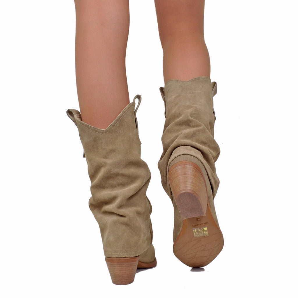 Women's Cowboy Boots with Tortora Suede Leather Gaiter - 4