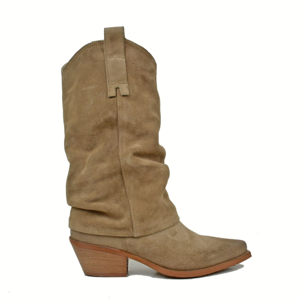 Damen-Cowboystiefel mit Gamasche aus Tortora-Wildleder - 2