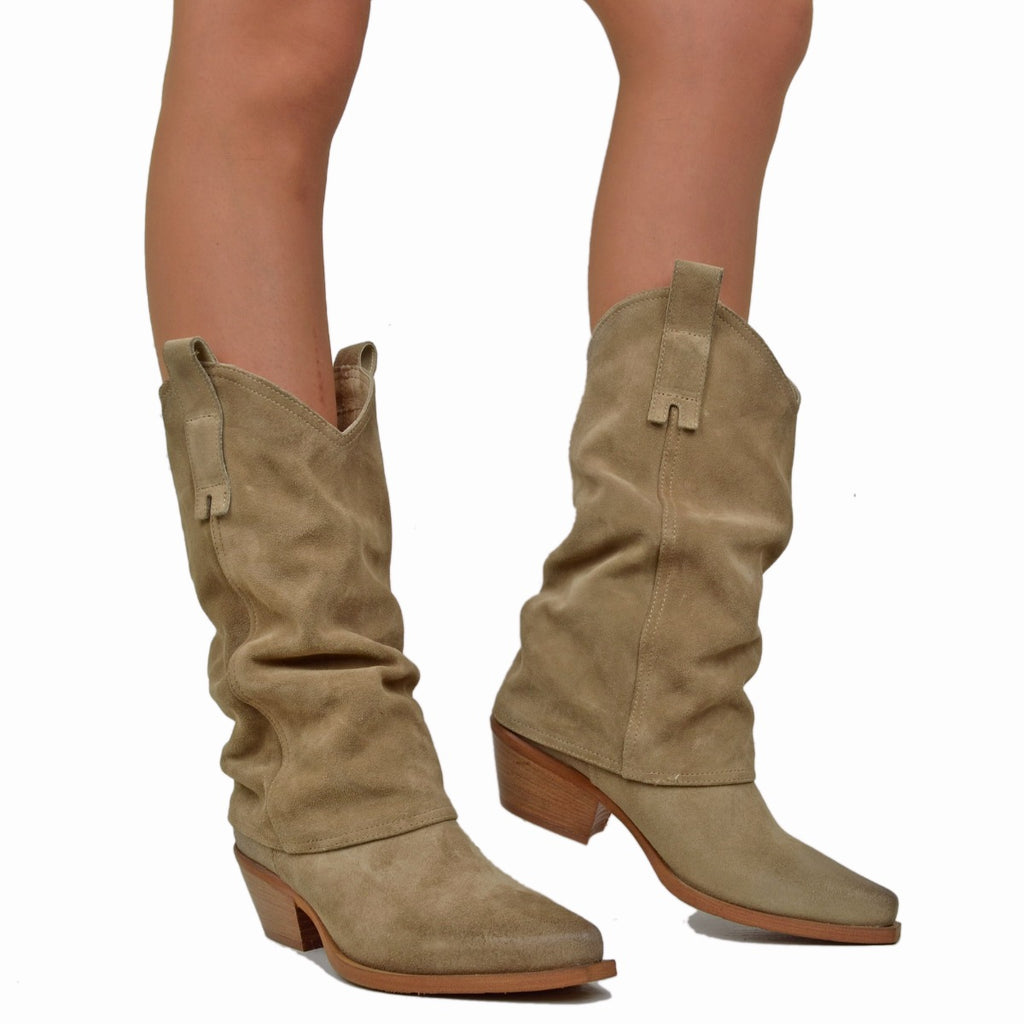Women's Cowboy Boots with Tortora Suede Leather Gaiter - 5