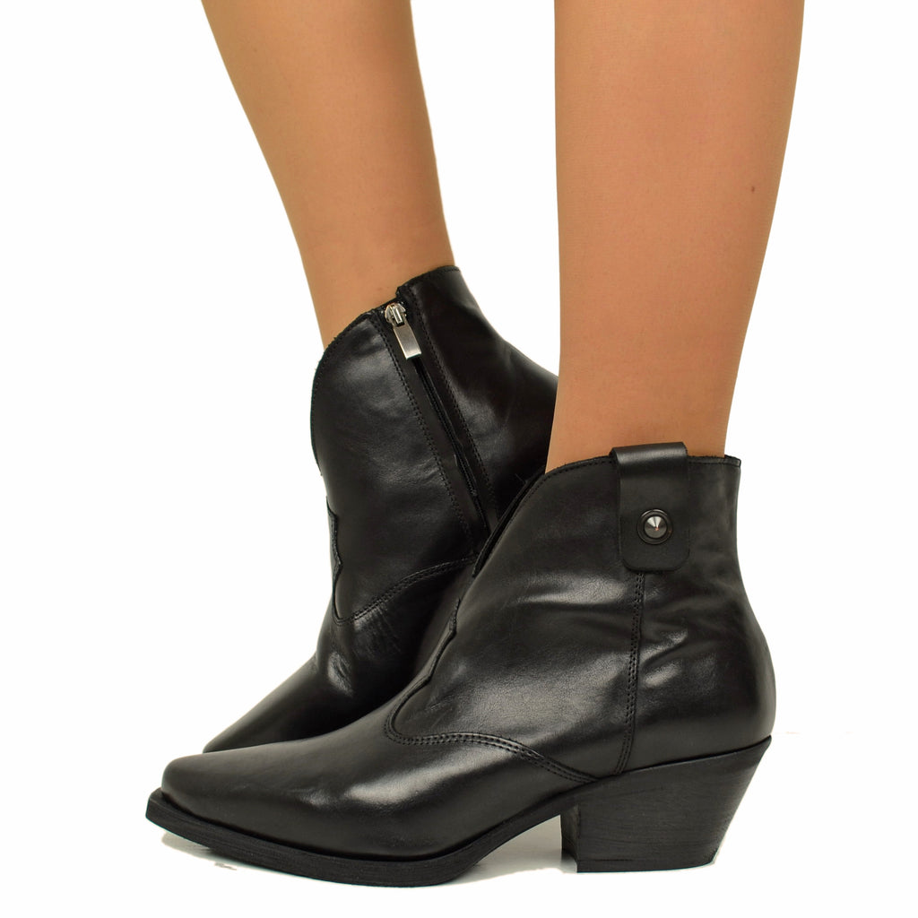Women's Black Leather Texan Boots with Zip Made in Italy