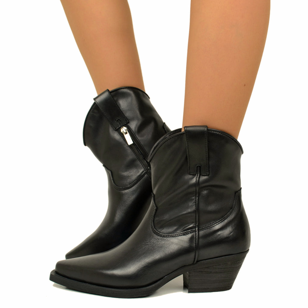 Women's Black Texan Boots with Side Zip Made in Italy