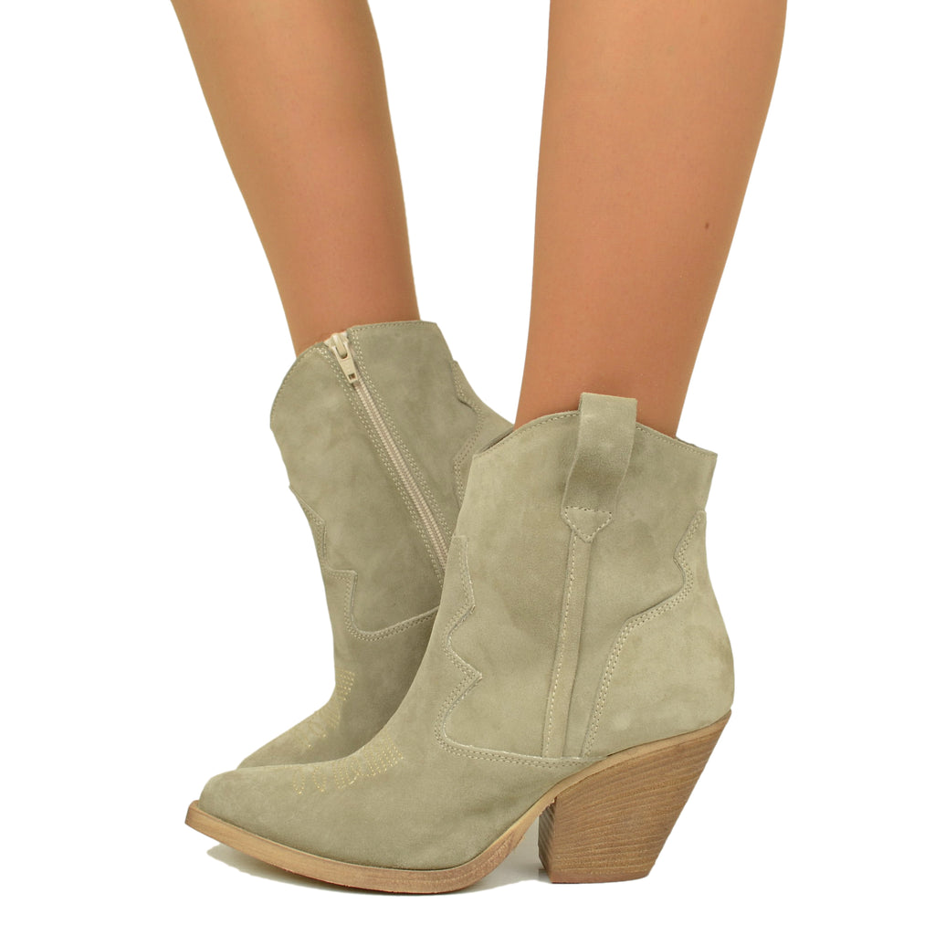 Taupe Suede Texan Ankle Boots Made in Italy
