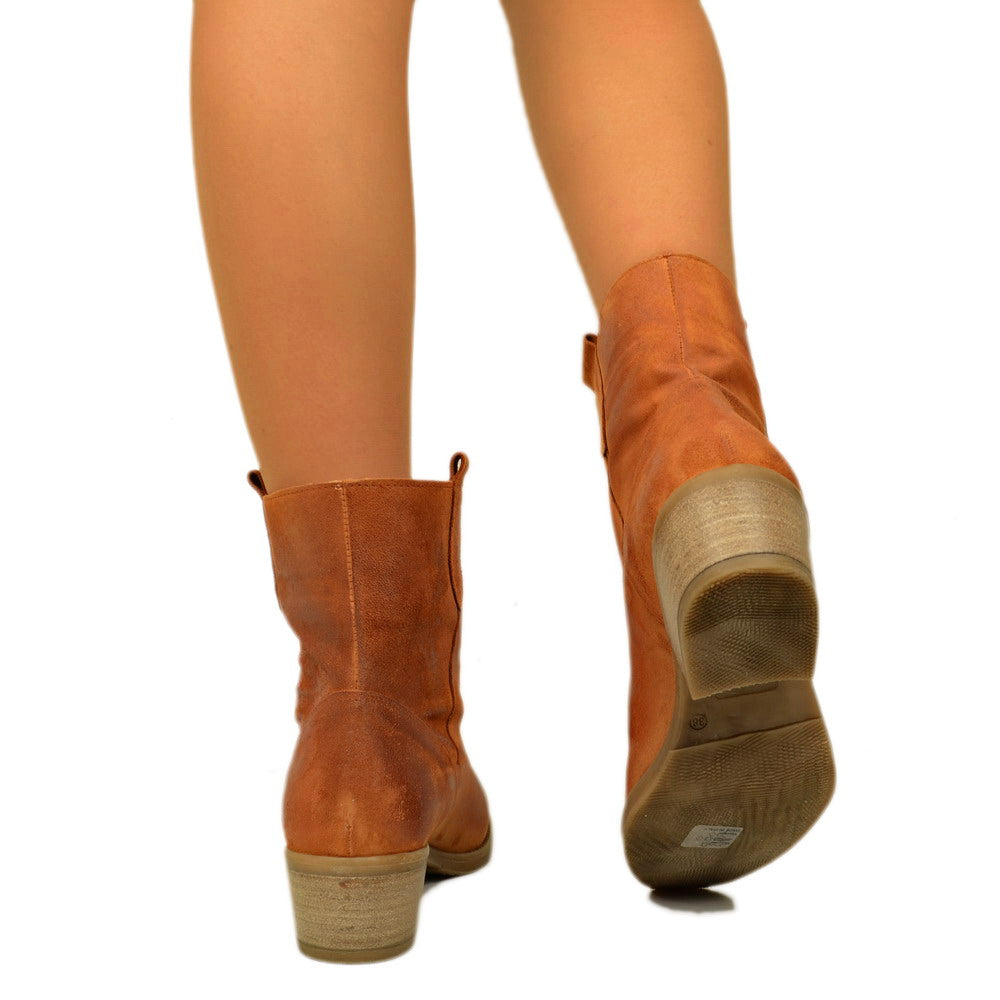 Texanische Damen-Stiefeletten aus Leder und Wildleder, hergestellt in Italien - 2
