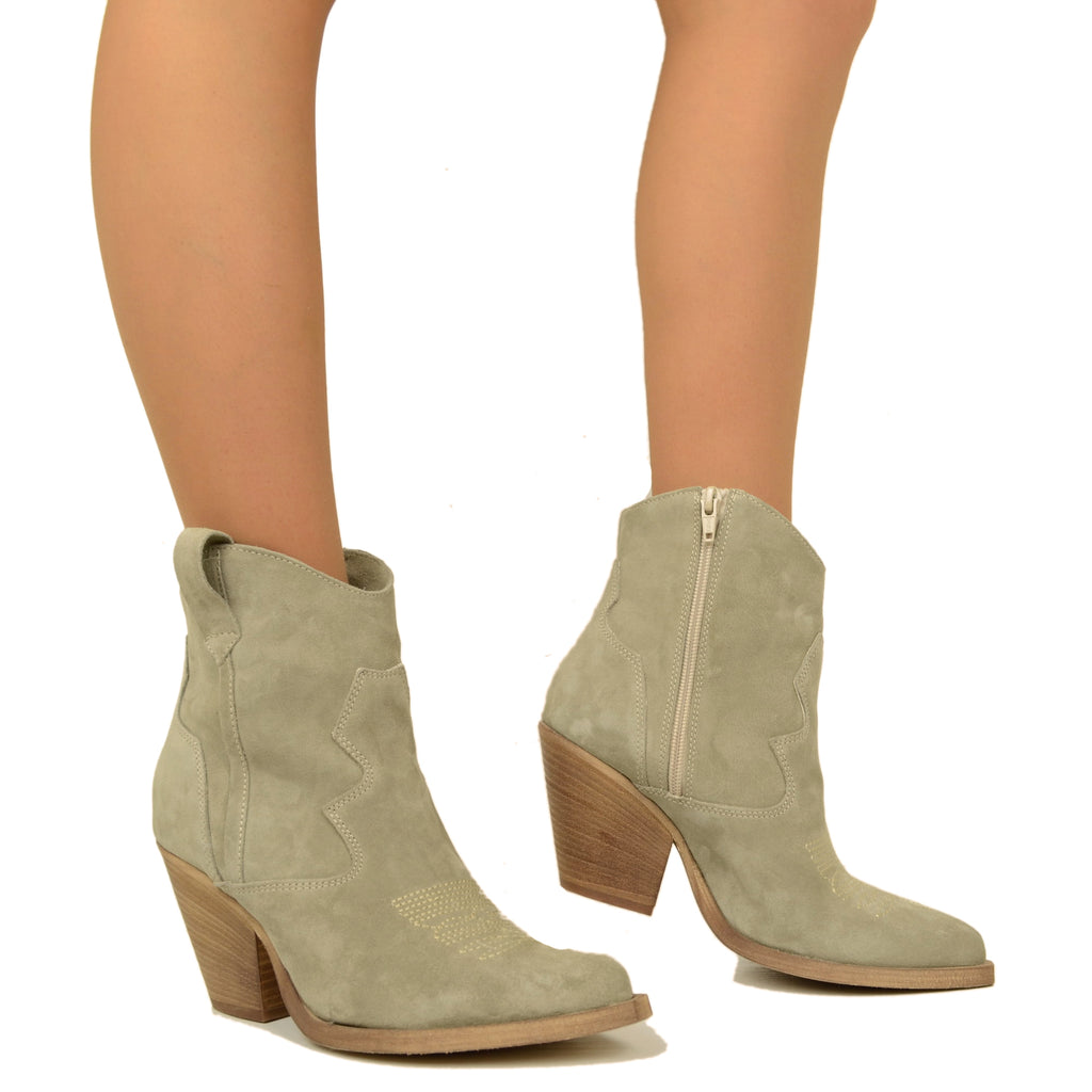Taupe Suede Texan Ankle Boots Made in Italy - 3