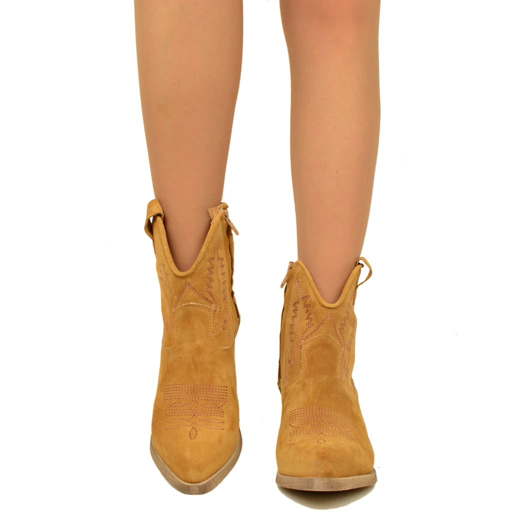 Women's Texan Ankle Boots in Leather Suede Leather Made in Italy - 3