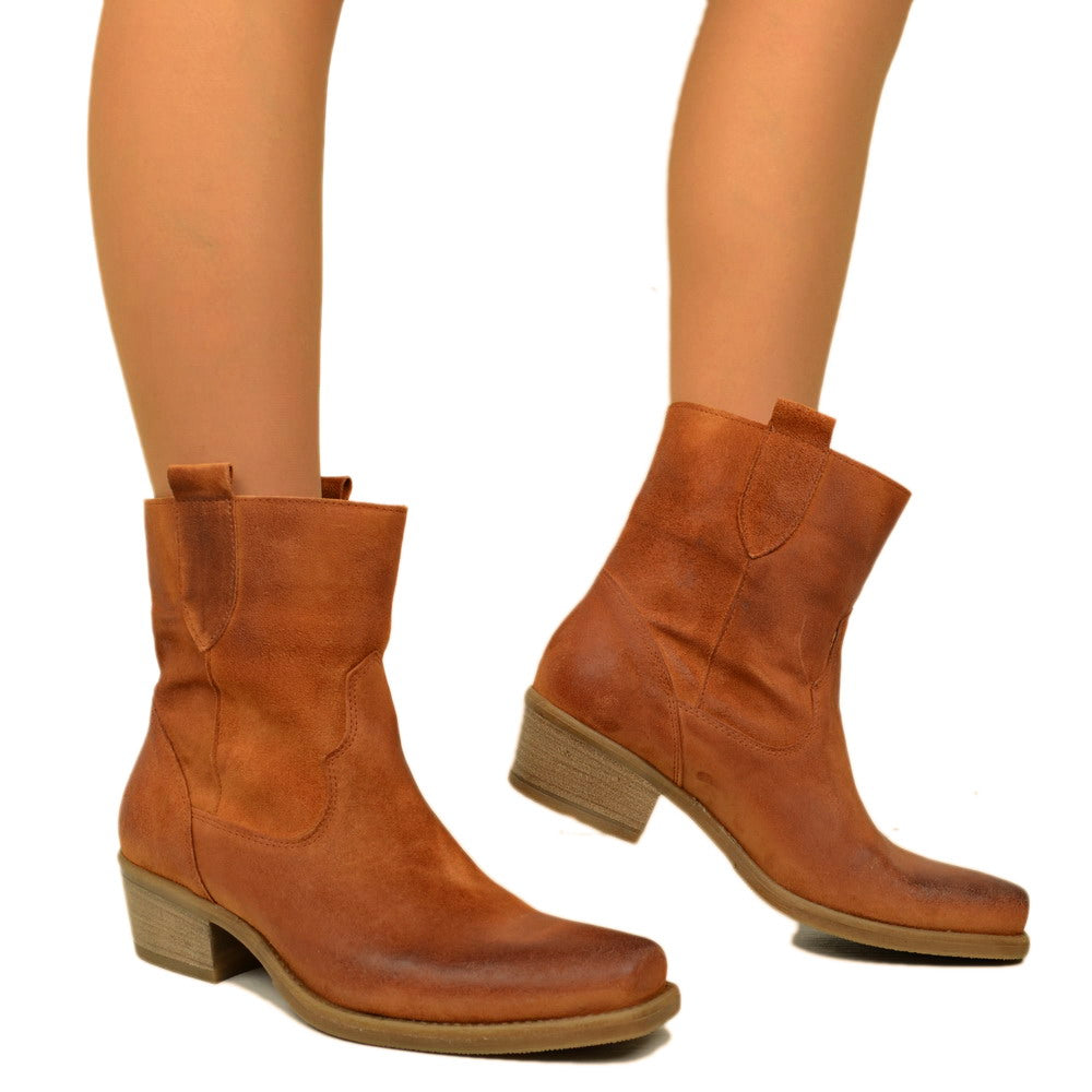 Texanische Damen-Stiefeletten aus Leder und Wildleder, hergestellt in Italien - 4