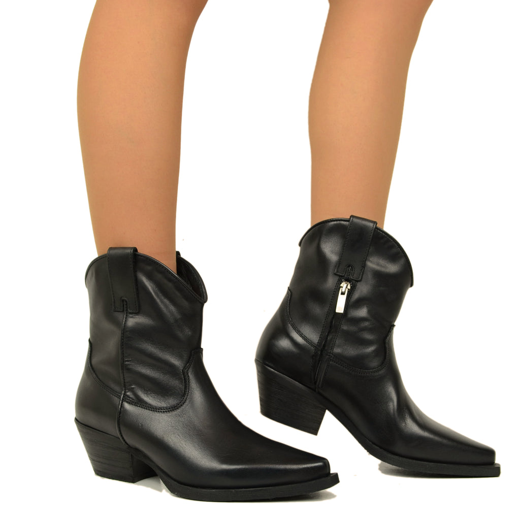Women's Black Texan Boots with Side Zip Made in Italy - 3