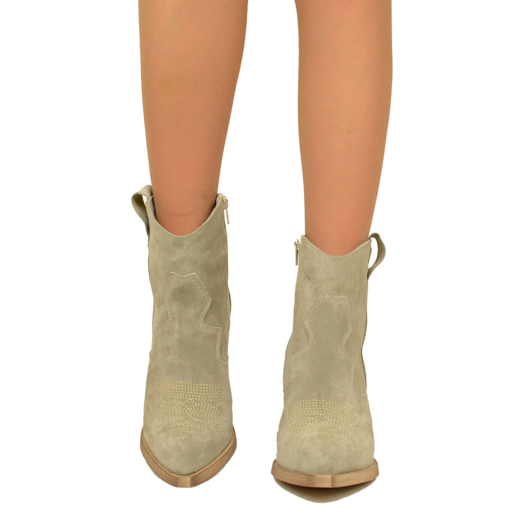 Taupe Suede Texan Ankle Boots Made in Italy - 4